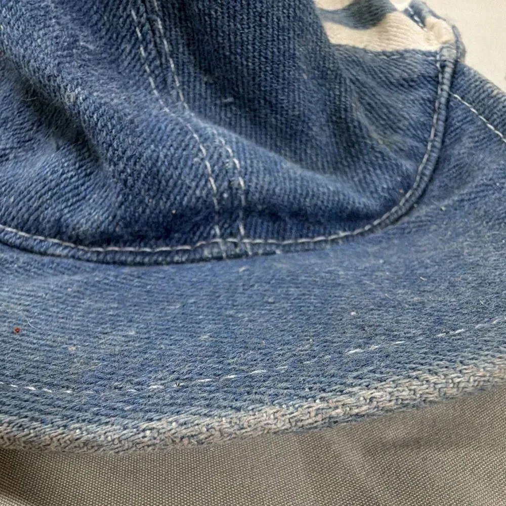 Childrens Blue Denim White Stripe Elastic Back Baseball Hat - Vintage